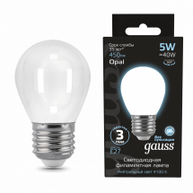 Лампа Gauss Filament Шар 5W 450lm 4100К Е27 milky LED 1/10/50